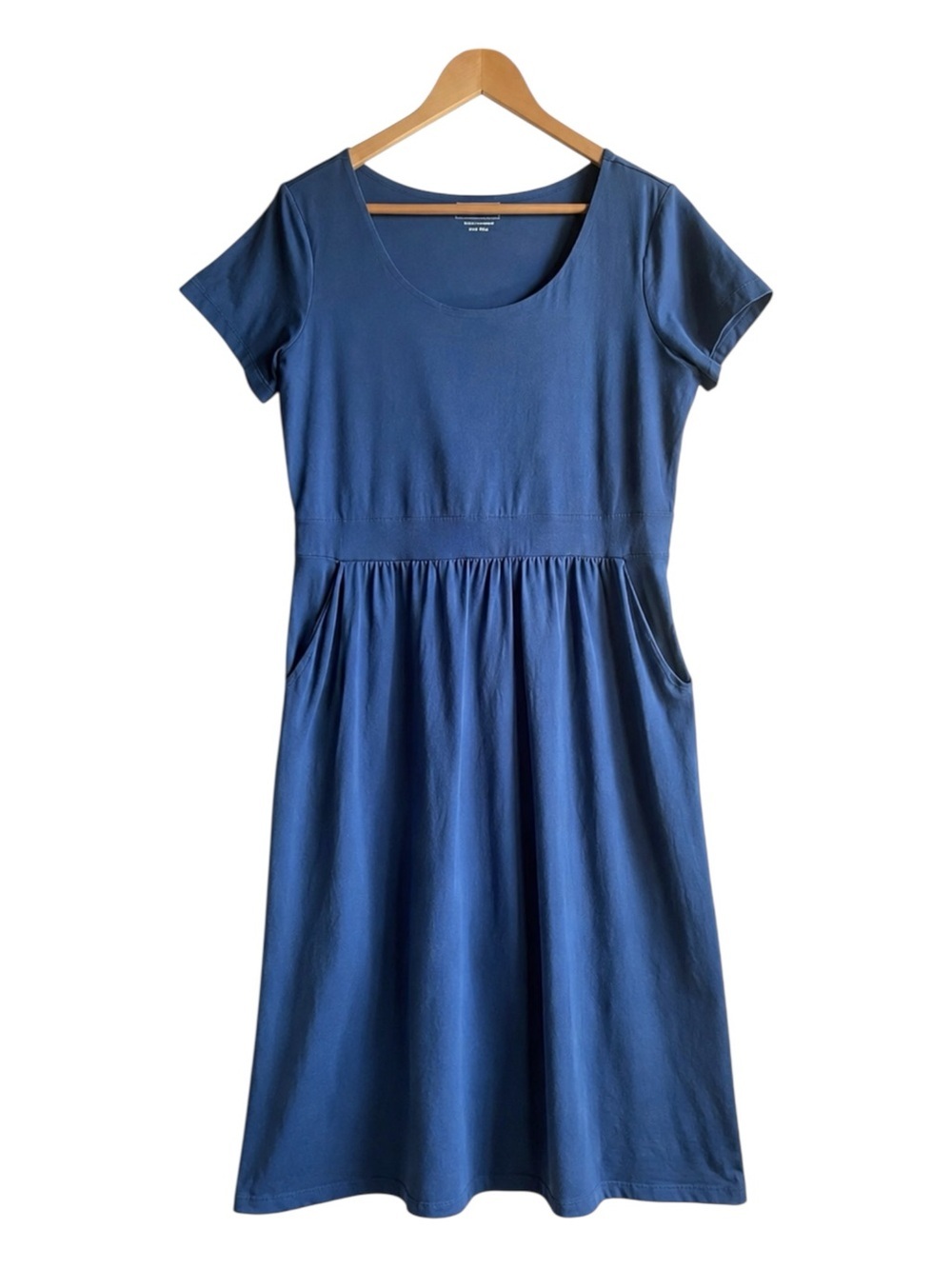 L.L.Bean Easy Cotton Fit & Flare Dress Medium Blue Pockets - Picture 4 of 16
